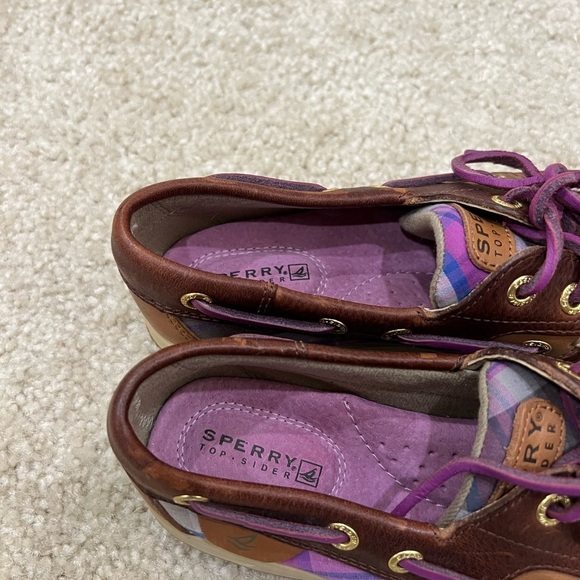 Sperry Women’s Bluefish 5M Purple Plaid 2-Eye Boat Shoe Top Sider Brown Leather, - Picture 7 of 16